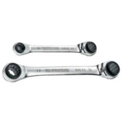Facom 2 Pcs Satin Chrome Finish Metric Multi Opening Ratchet Straight Ring Wrench Set, 64C.J2