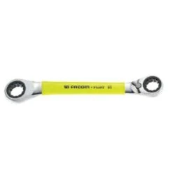 Facom 14x15mm Satin Chrome Finish Metric Hinged Ratchet Ring Wrench, 65.14X15